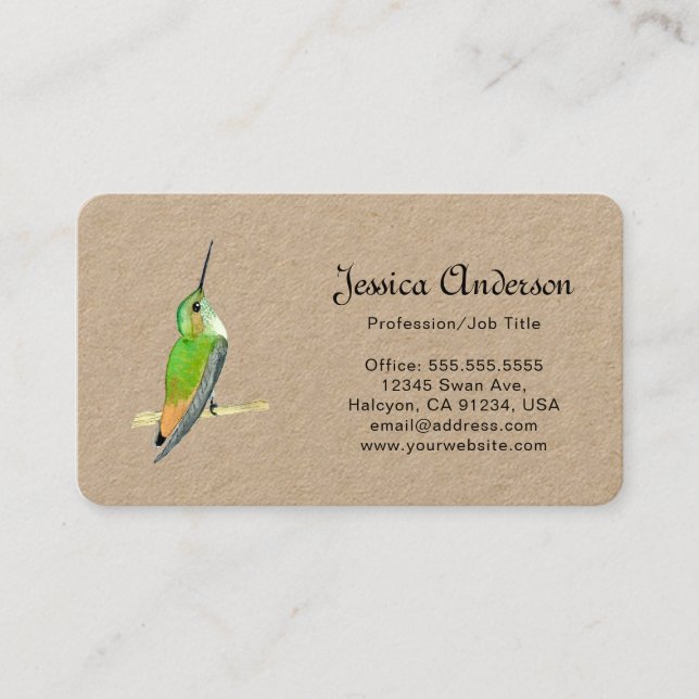 Cartão De Visita Kraft Allen's Hummingbirds Business Card (Frente)