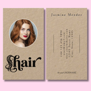 Cartão De Visita Kraft Natural Black Script Estilista de Cabelo Fot