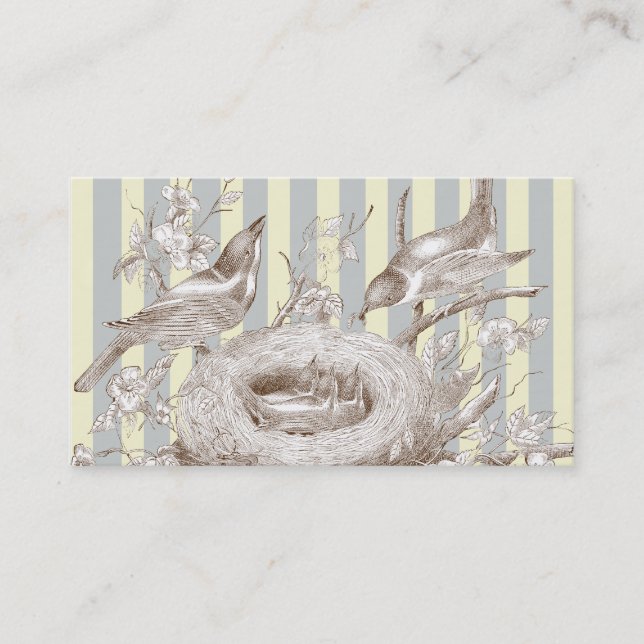 Cartão De Visita La Petite Famille em azul e creme com obrigados (Frente)