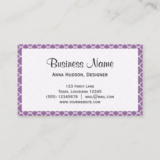Cartão De Visita Lábio Roxo, Quatrefoil, Trellis Marroquina (Frente)