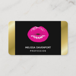 Cartão De Visita Lábios brilhantes rosa-quente em preto