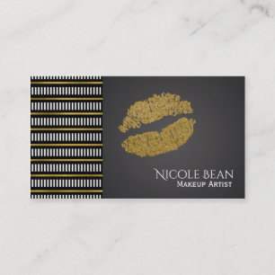 Cartão De Visita Lábios Brilho Dourado Modern Glam Beauty Salon