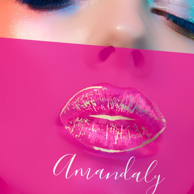 Cartão De Visita Lábios de artista profissional cor-de-rosa Dourado (Professional Makeup Artist Lips Pink Gold White Business Card)