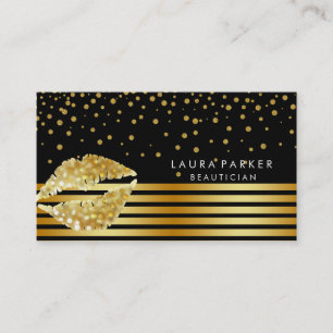 Cartão De Visita Lábios Douradas Black Stripes Makeup Artista Beaut