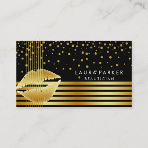 Cartão De Visita Lábios Douradas Black Stripes Makeup Artista Beaut