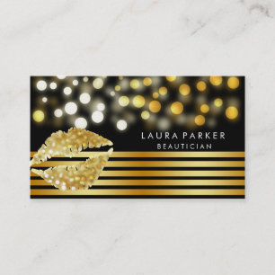 Cartão De Visita Lábios Douradas Black Stripes Makeup Artista Beaut