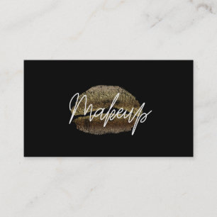 Cartão De Visita Lábios Dourados Beijo Makeup Bela Grelha Chic Blac