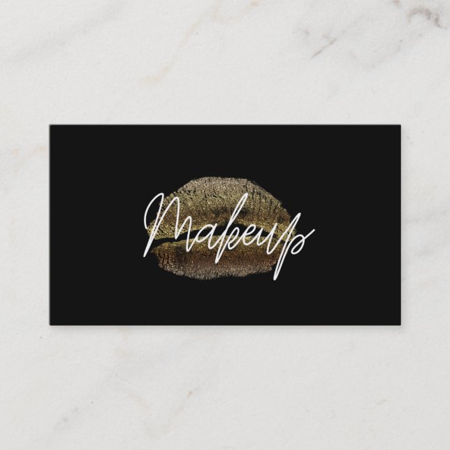 Cartão De Visita Lábios Dourados Beijo Makeup Bela Grelha Chic Blac (Frente)