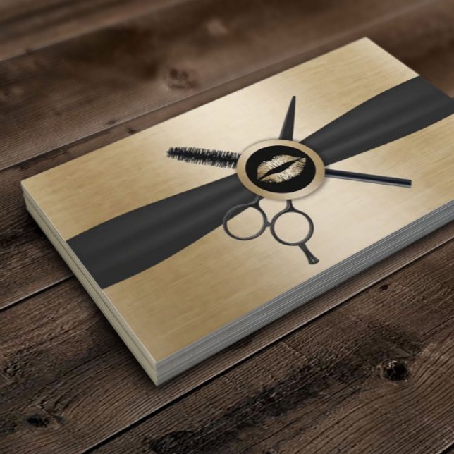 Cartão De Visita Lábios Dourados Stylist para maquilhagem e cabelo  (Criador carregado)