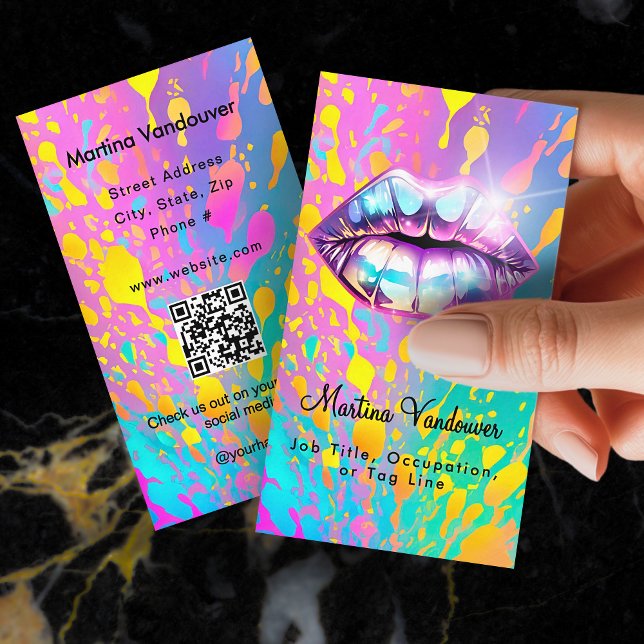 Cartão De Visita Lábios Holográficos Brilhantes (Bright Bold Holographic Lips Business Card)