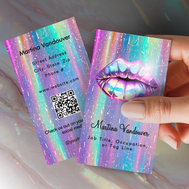 Cartão De Visita Lábios Holográficos Brilhantes (Bright Bold Holographic Lips Business Card)