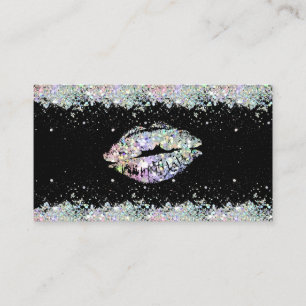 Cartão De Visita Lábios Holográficos Glitter Sparkles Pretos Exclus