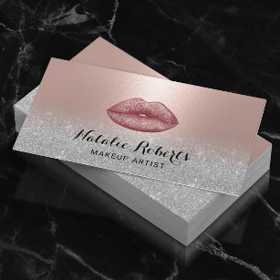 Cartão De Visita Lábios Modernos Salon Blush Rosa Dourada Makeup Ar