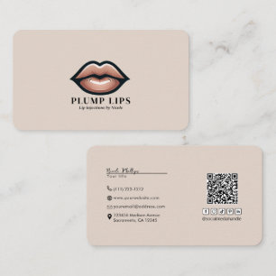 Cartão De Visita Lábios Rosa Bege Conexão Mídia Social QR 