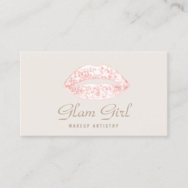 Cartão De Visita Lábios Rosa Glitter Glitter Maquietam Artista (Frente)