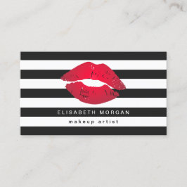 Cartão De Visita Lábios vermelhos White Strips Moderno Maquiagem To