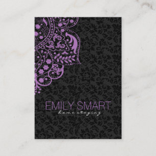 Cartão De Visita Lace da Vintage Roxo dos Damascos Pretos Elegantes