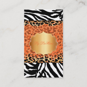 Cartão De Visita Lace de vinheta laranja PixDezines+chita+zebra