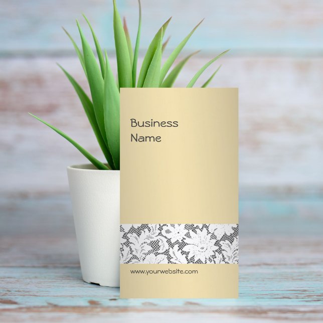 Cartão De Visita Lace do Planejador de Evento Beige Elegante (Criador carregado)