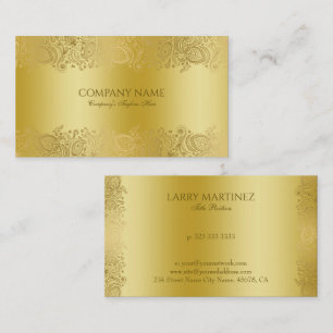 Cartão De Visita Lace floral paisley dourado falso