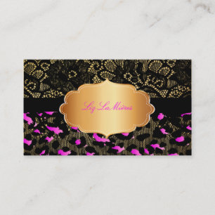 Cartão De Visita Lace preto PixDezines+chita rosa