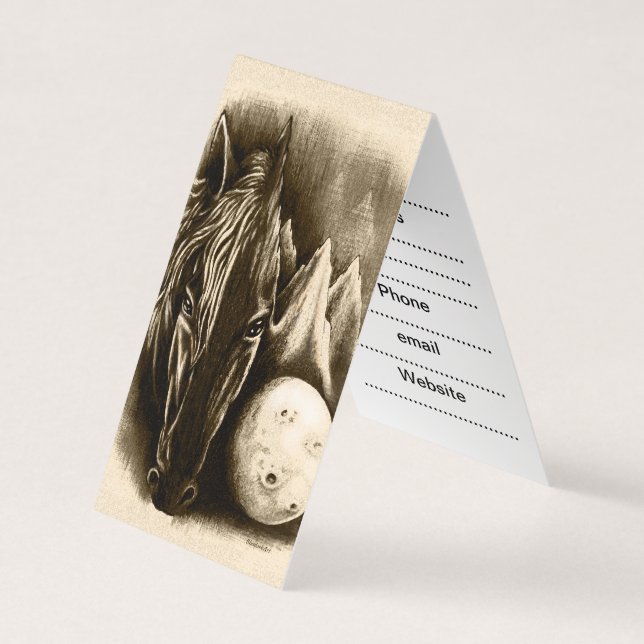 Cartão De Visita Lado Escuro - Cavalo Negro Surreal e Lua (Frente)