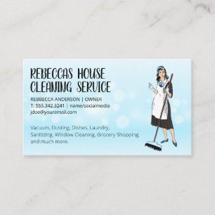 Cartão De Visita Lady Clearing Holding Broom Antecedentes