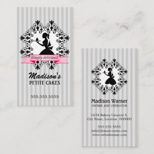 Cartão De Visita Lady Silhouette Cupcake Prata e Rosa
