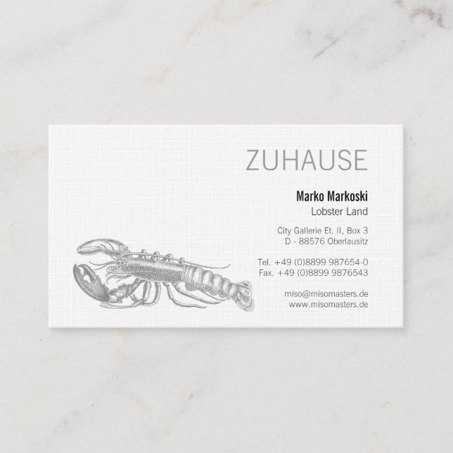 Cartão De Visita Lagosta preto e branco (Frente)