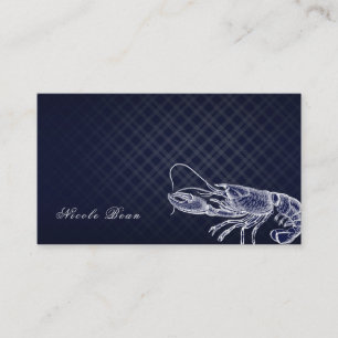 Cartão De Visita Lagosta Vintage Azul Marinho Elegante Frutos do Ma