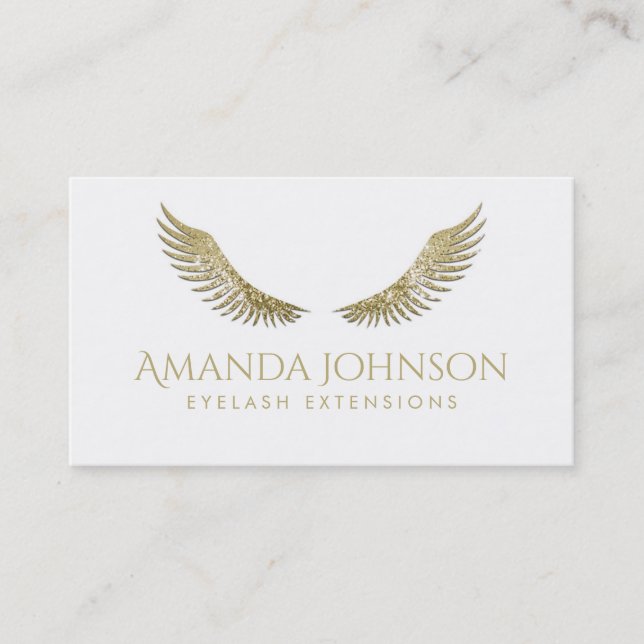 Cartão De Visita Lâmpada Brilhante Asas Douradas Brancas Simples Ca (Frente)