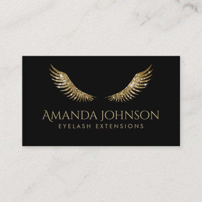 Cartão De Visita Lâmpada brilhante Asas Douradas brancas Simples Pl (Frente)