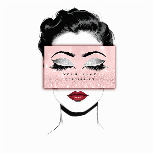 Cartão De Visita Lâmpadas das sobrancelhas de maquilhagem Lâmpada c (Makeup Eyebrows Lashes Extension Pink Glitter Business Card)