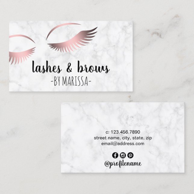 Cartão De Visita Lâmpadas de ouro rosa de mármore branco moderno (Frente/Verso)