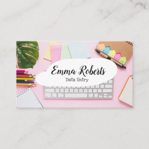 Cartão De Visita Laptop Rosa Mulher Trabalho Digitação de Dados