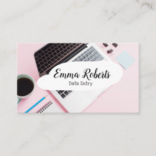 Cartão De Visita Laptop Rosa Mulher Trabalho Digitação de Dados