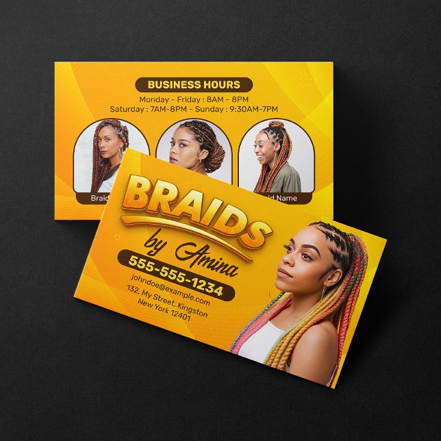 Cartão De Visita Laranja Castanho Africano Braids Braids Salão (Criador carregado)