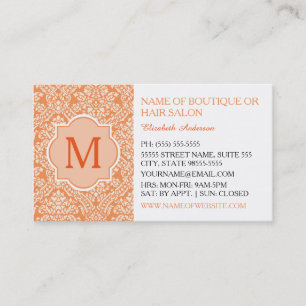 Cartão De Visita Laranja Damask Monograma QR Social
