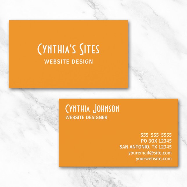 Cartão De Visita Laranja e Branco Refletor Negrito (Orange and White Retro Bold Business Card)