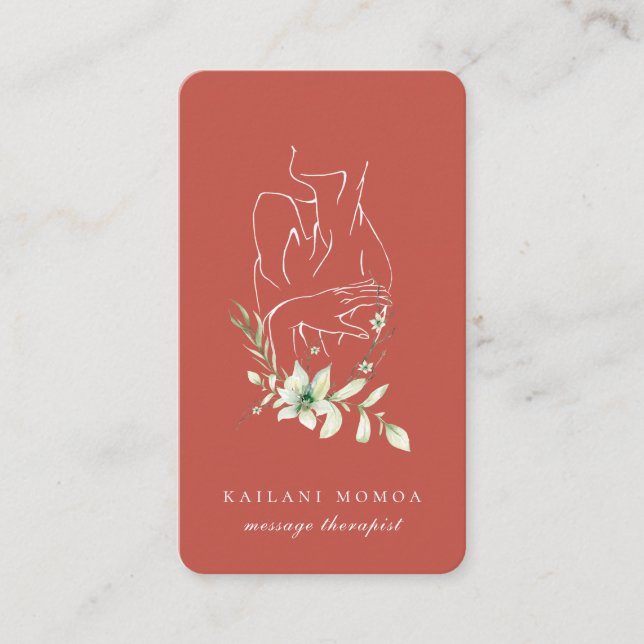 Cartão De Visita Laranja Floral Feminina de Linha Moderna (Frente)