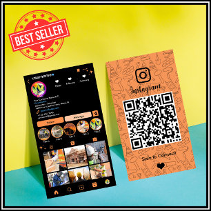 Cartão de Visita Laranja Instagram Construção QR