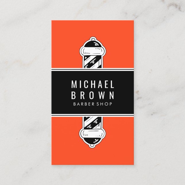 Cartão De Visita Laranja Moderna Barber Pole Masculino (Frente)