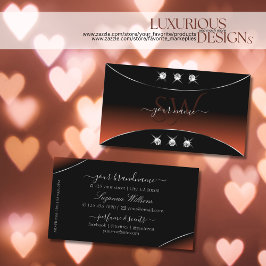 Cartão De Visita Laranja Negro com Joias de Decoração Prateada e Mo