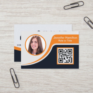 Cartão De Visita Laranja preto profissional adicione seu logotipo Q
