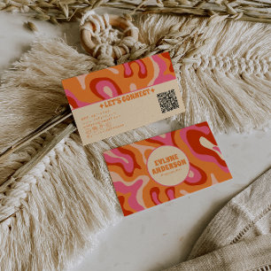 Cartão De Visita Laranja Rosa Retro Código QR Groovy Moderno Colori