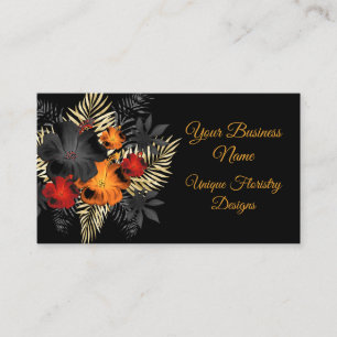 Cartão De Visita Laranja Vermelho Preto Floral flores florista únic