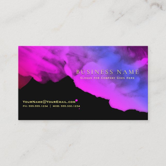 Cartão De Visita Laranjas profundas e magenta aquarelas em preto (Frente)