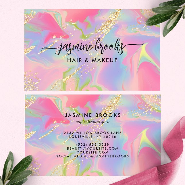 Cartão De Visita Largura Dourada de Cor de Água Óptica Rosa (Criador carregado)