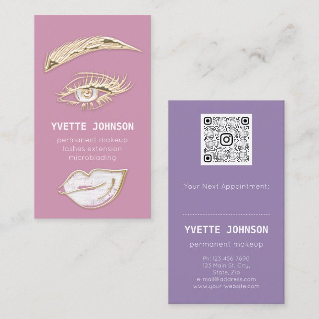 Cartão De Visita Lash Brows Logotipo de ativação permanente QRCode  (Frente/Verso)