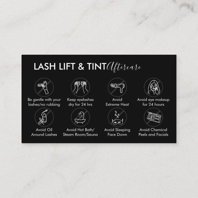 Cartão De Visita Lash Cinza Preta Levante Tint Instruction Pós-Care (Verso)